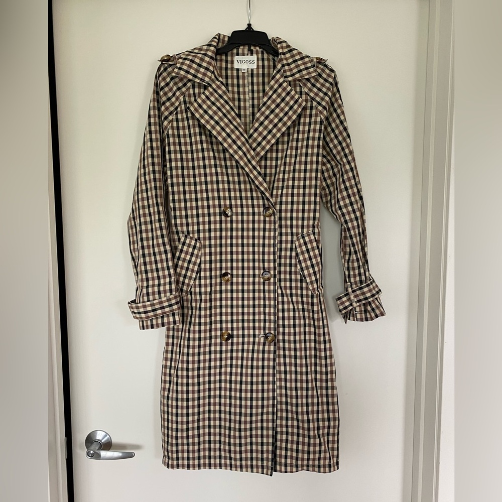Vigoss Burberry Style Plaid Trench Jacket